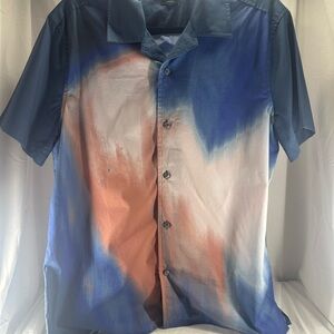 Perry Ellis Blue and Orange Casual Button Down Shirt